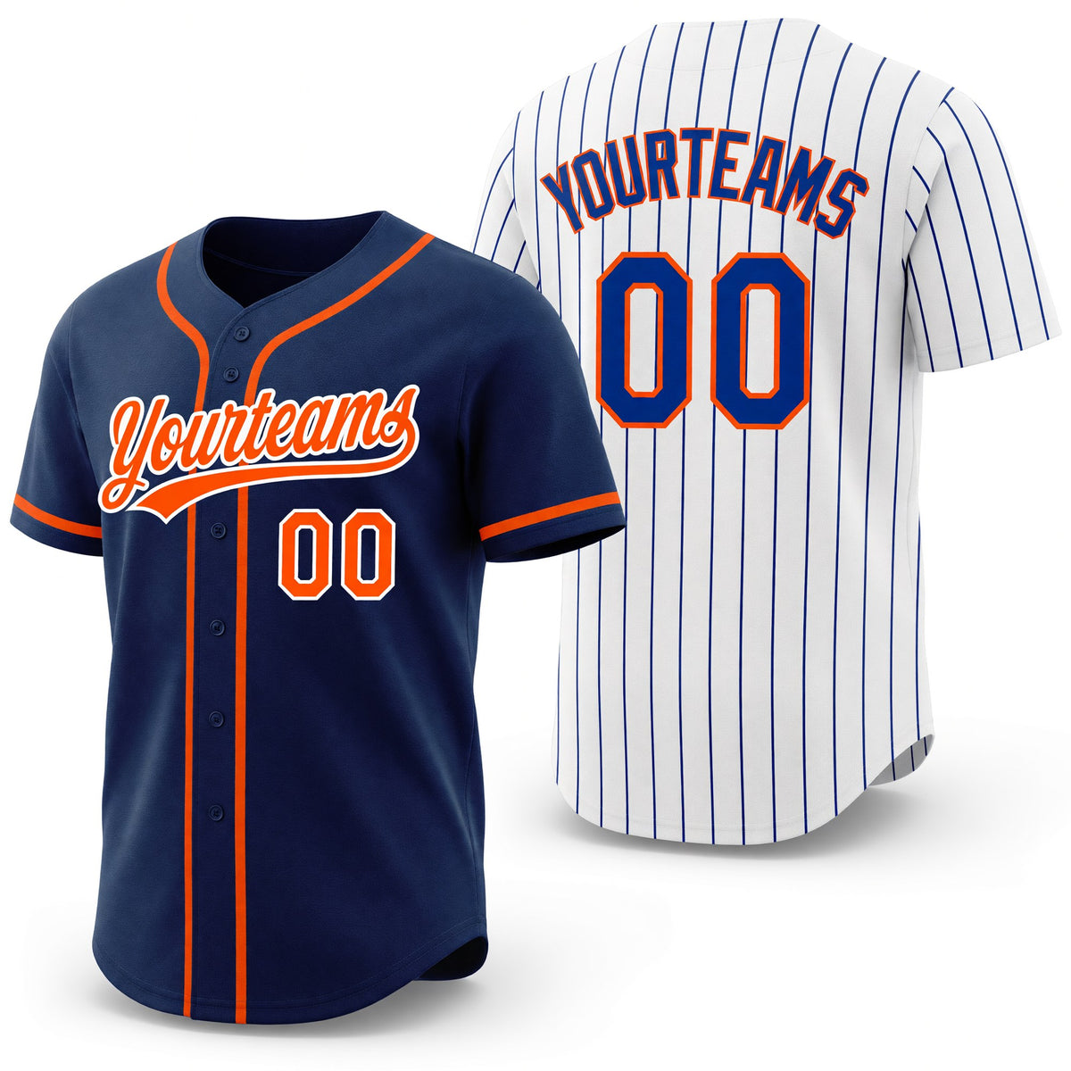 Custom Royal White Royal Pinstripe Reversible Button-Down Baseball Jersey
