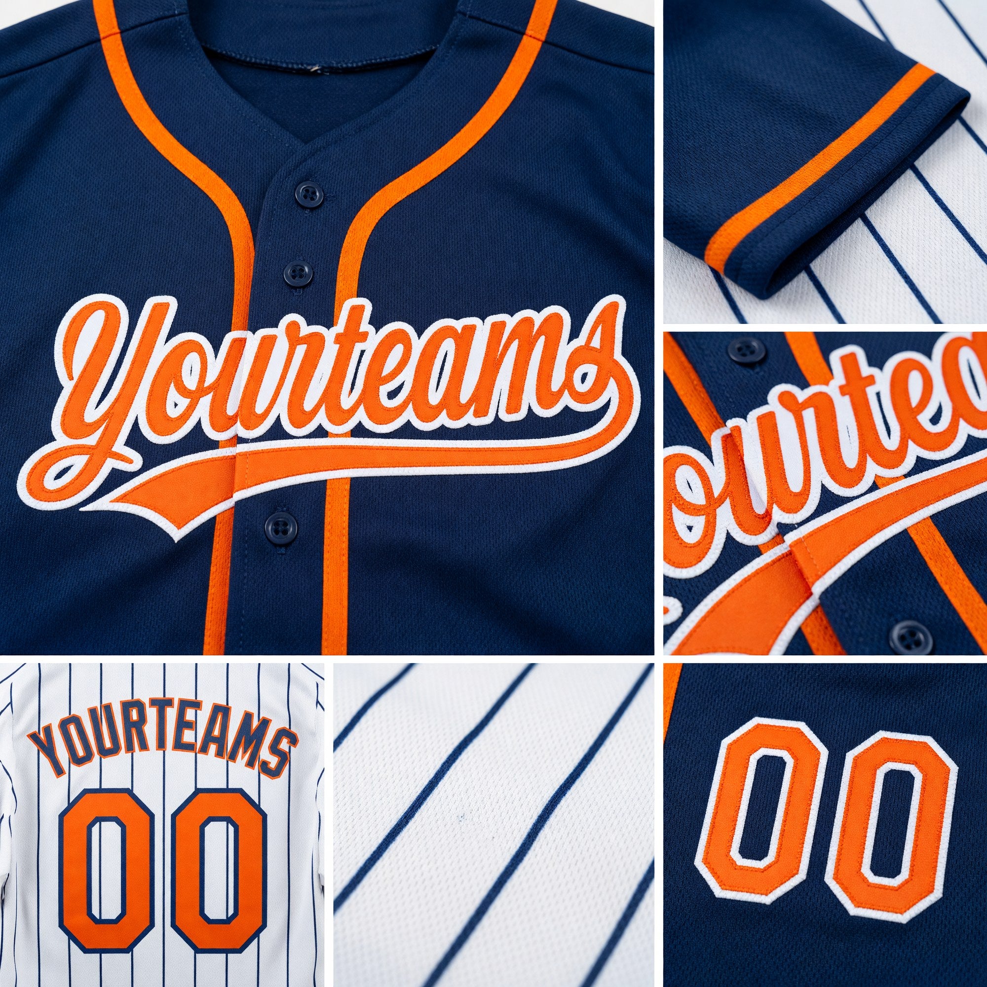 Custom Royal White Royal Pinstripe Reversible Button-Down Baseball Jersey detail