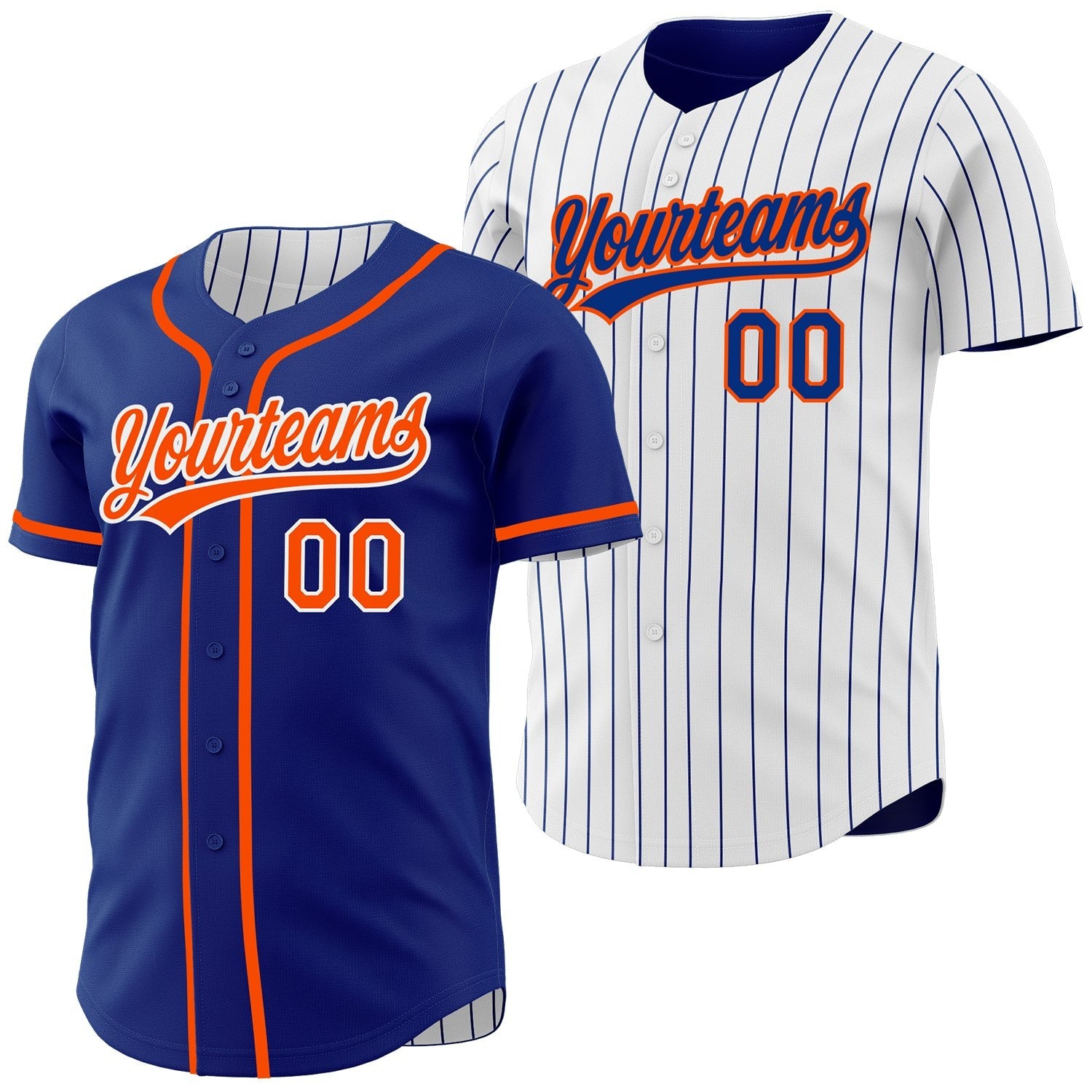 Custom Royal White Royal Pinstripe Reversible Button-Down Baseball Jersey photo 1