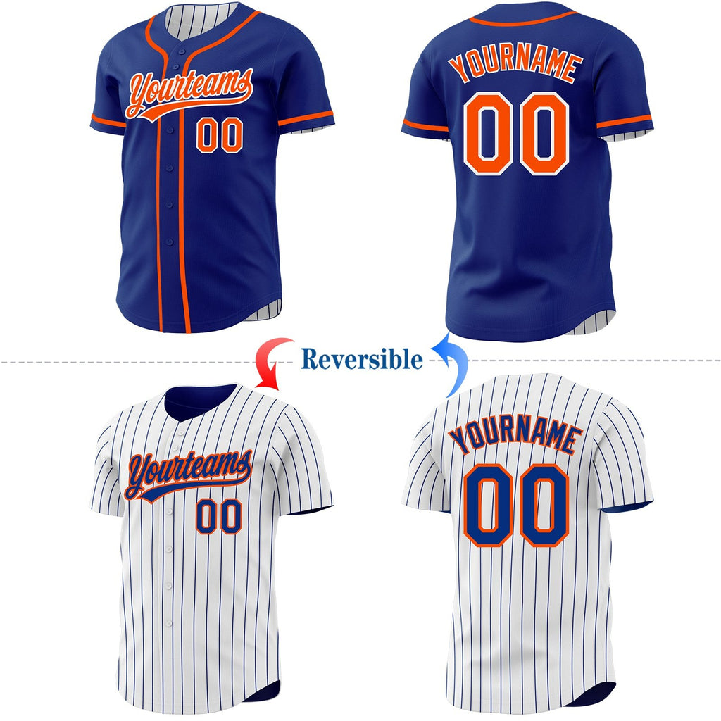 Custom Royal White Royal Pinstripe Reversible Button-Down Baseball Jersey photo 2