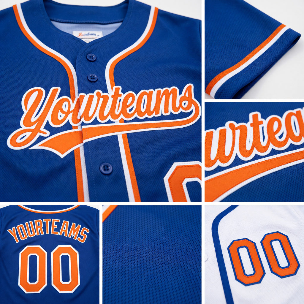 Custom Royal Orange-White Reversible Button-Down Baseball Jersey detail