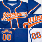Custom Royal Orange-White Reversible Button-Down Baseball Jersey detail
