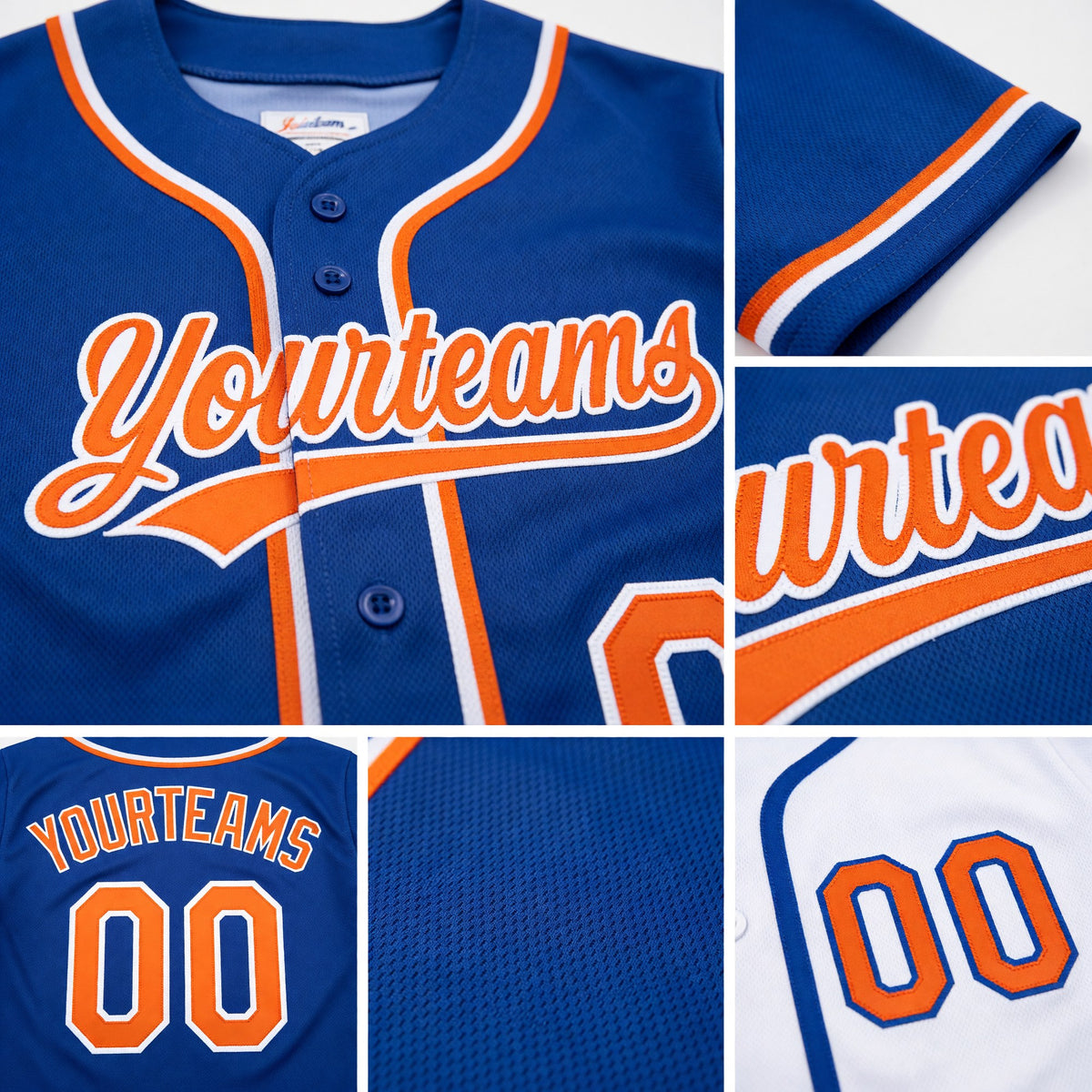 Custom Royal Orange-White Reversible Button-Down Baseball Jersey detail