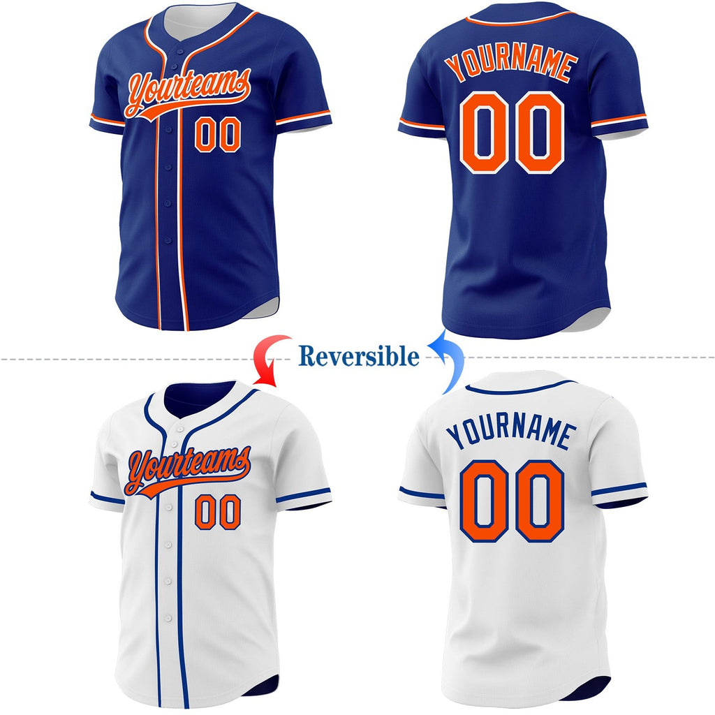 Custom Royal Orange-White Reversible Button-Down Baseball Jersey photo 2