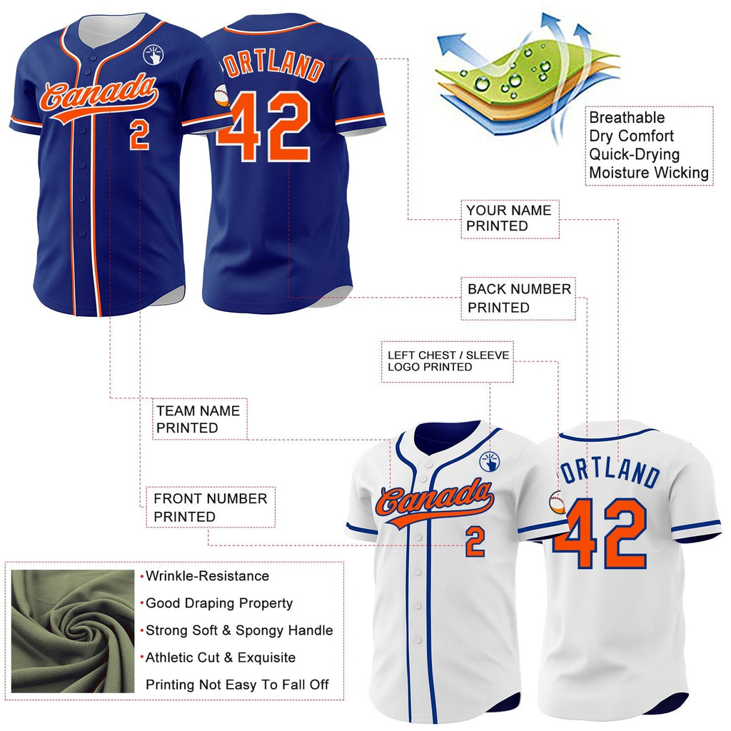 Custom Royal Orange-White Reversible Button-Down Baseball Jersey photo 3