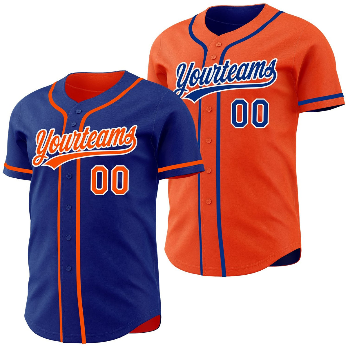 Custom Royal Orange-White Reversible Button-Down Baseball Jersey photo 1