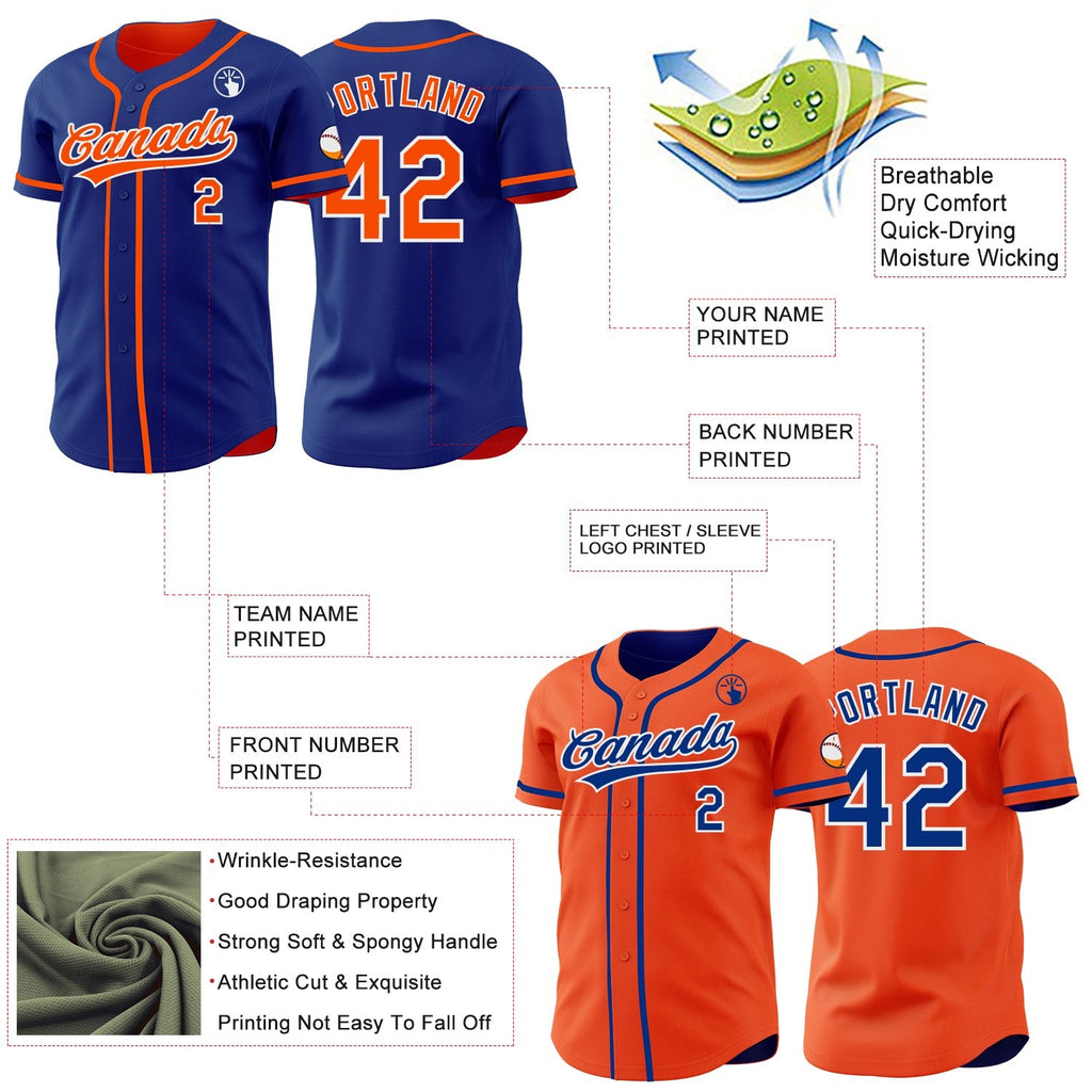 Custom Royal Orange-White Reversible Button-Down Baseball Jersey photo 3