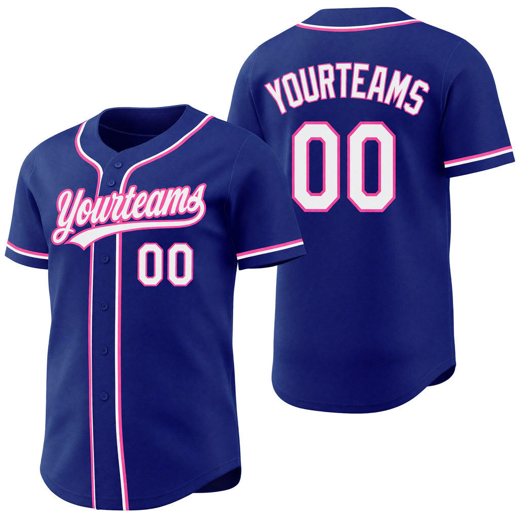 Custom Royal White-Pink Reversible Button-Down Baseball Jersey