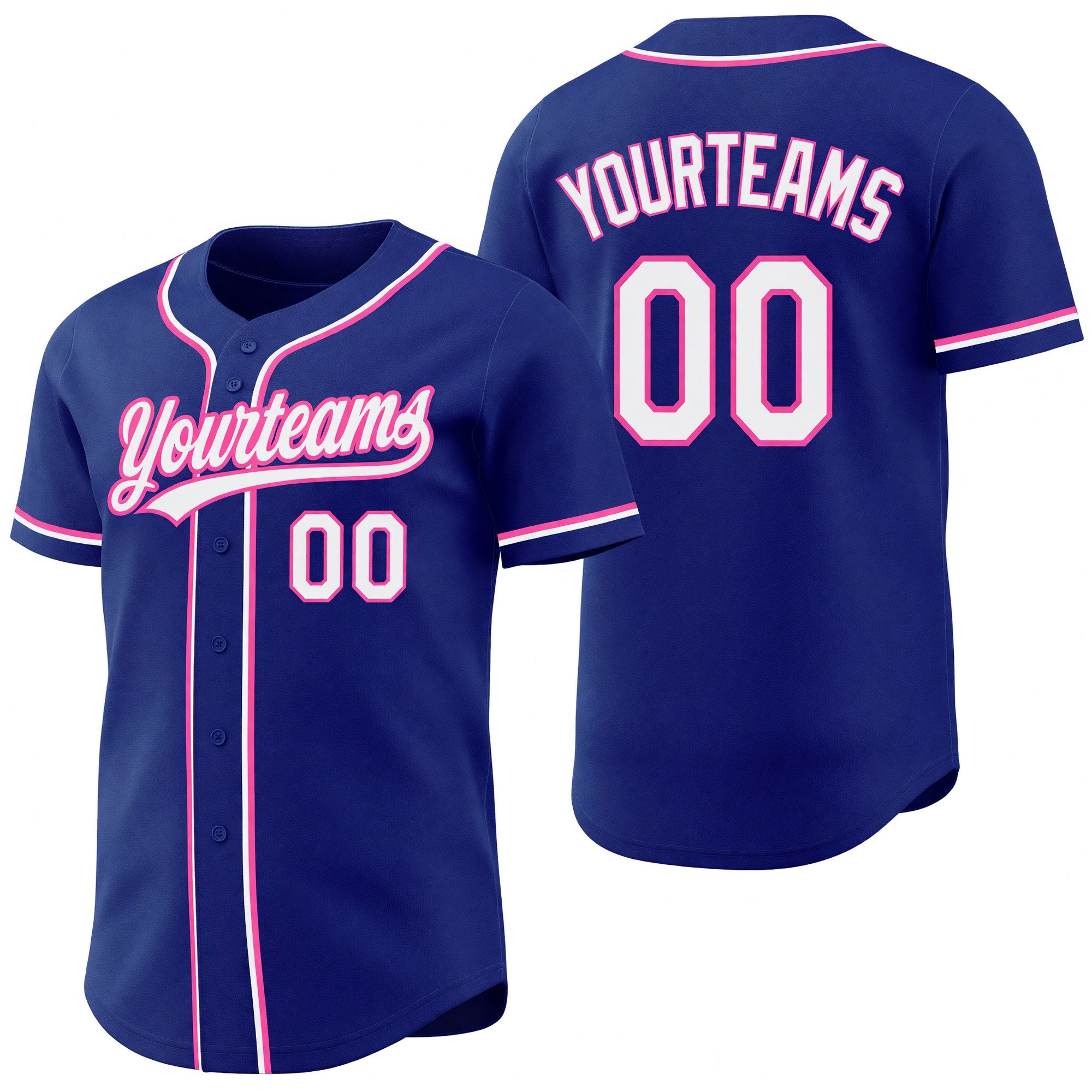 Custom Royal White-Pink Reversible Button-Down Baseball Jersey