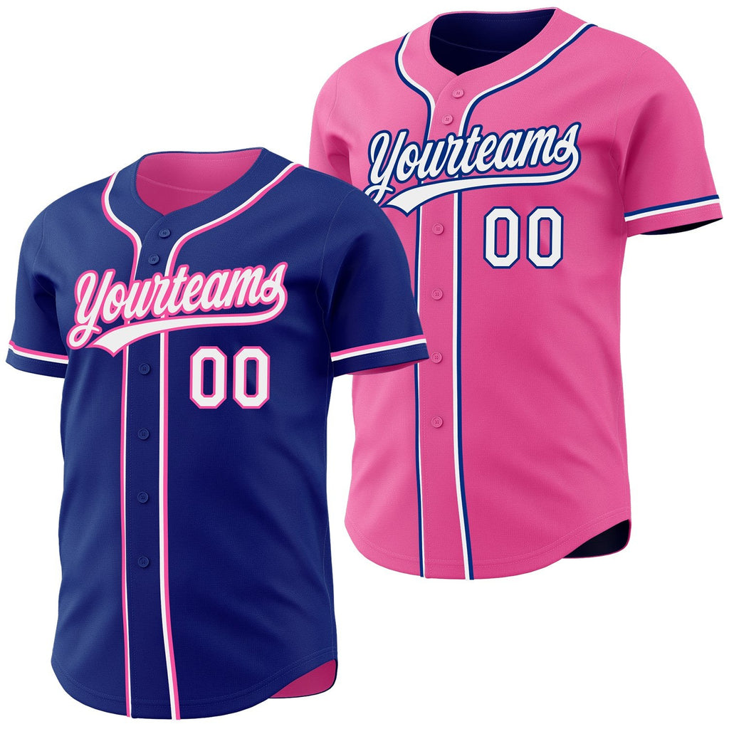 Custom Royal White-Pink Reversible Button-Down Baseball Jersey photo 1