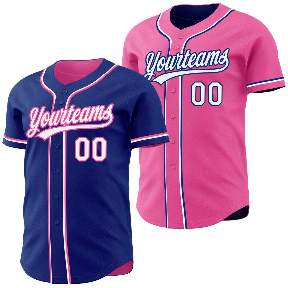 Custom Royal White-Pink Reversible Button-Down Baseball Jersey photo 1