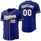 Custom Royal White-Old Gold Reversible Button-Down Baseball Jersey