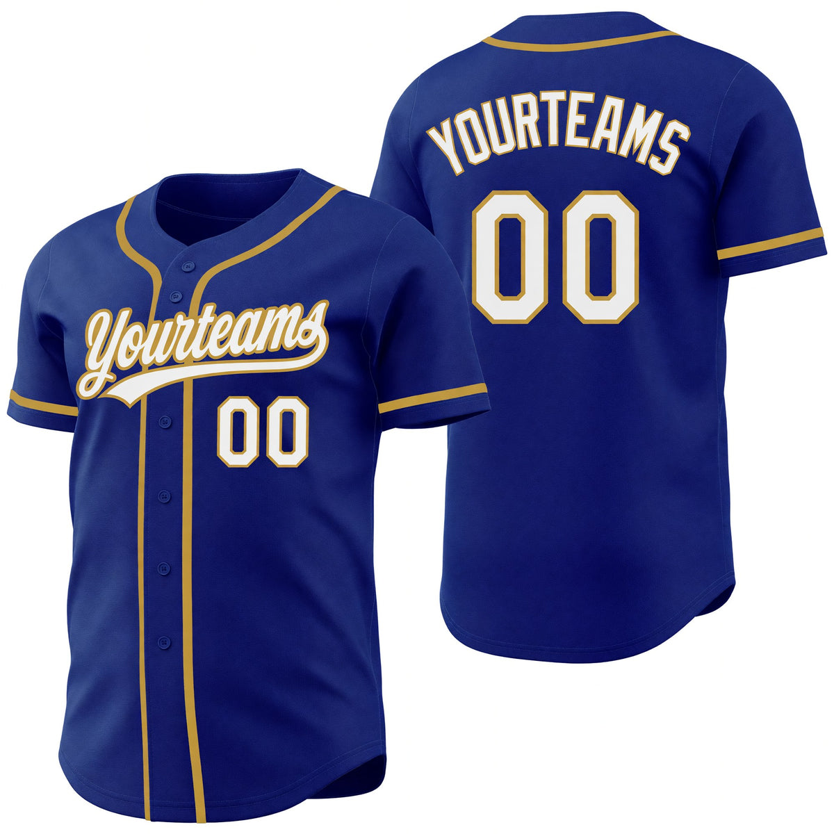 Custom Royal White-Old Gold Reversible Button-Down Baseball Jersey