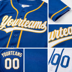 Custom Royal White-Old Gold Reversible Button-Down Baseball Jersey detail