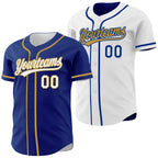 Custom Royal White-Old Gold Reversible Button-Down Baseball Jersey photo 1