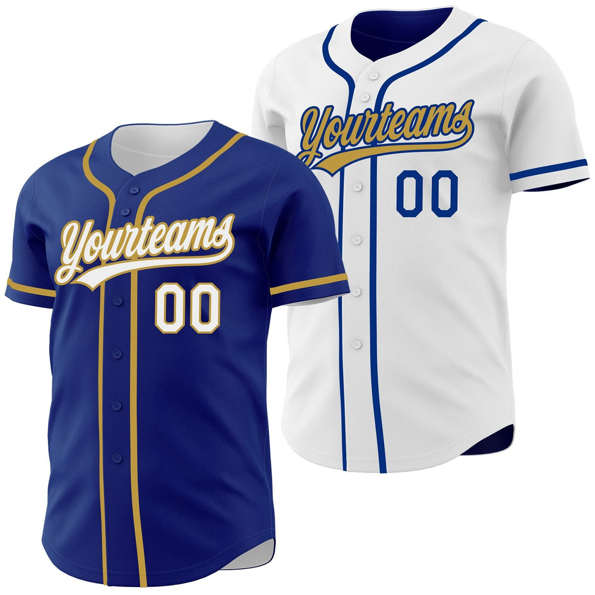 Custom Royal White-Old Gold Reversible Button-Down Baseball Jersey photo 1