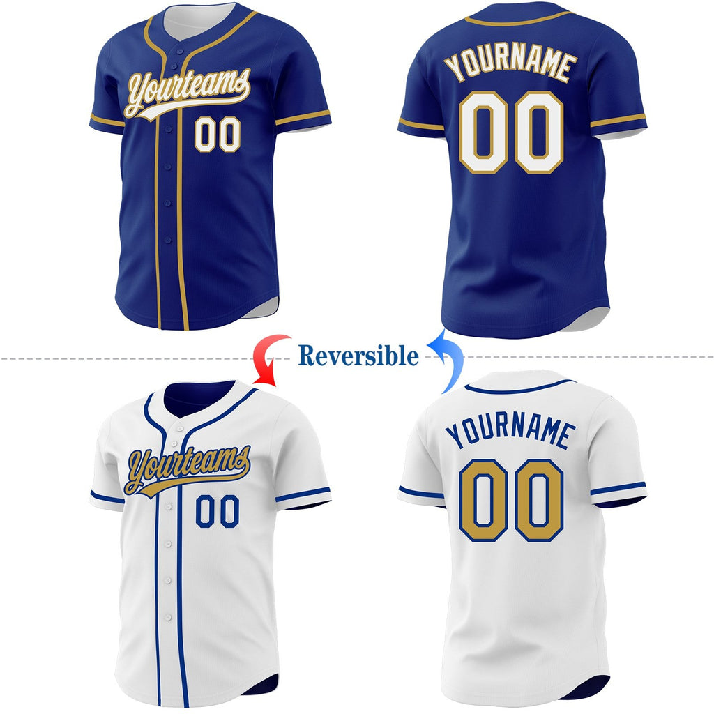 Custom Royal White-Old Gold Reversible Button-Down Baseball Jersey photo 2