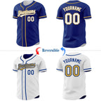 Custom Royal White-Old Gold Reversible Button-Down Baseball Jersey photo 2