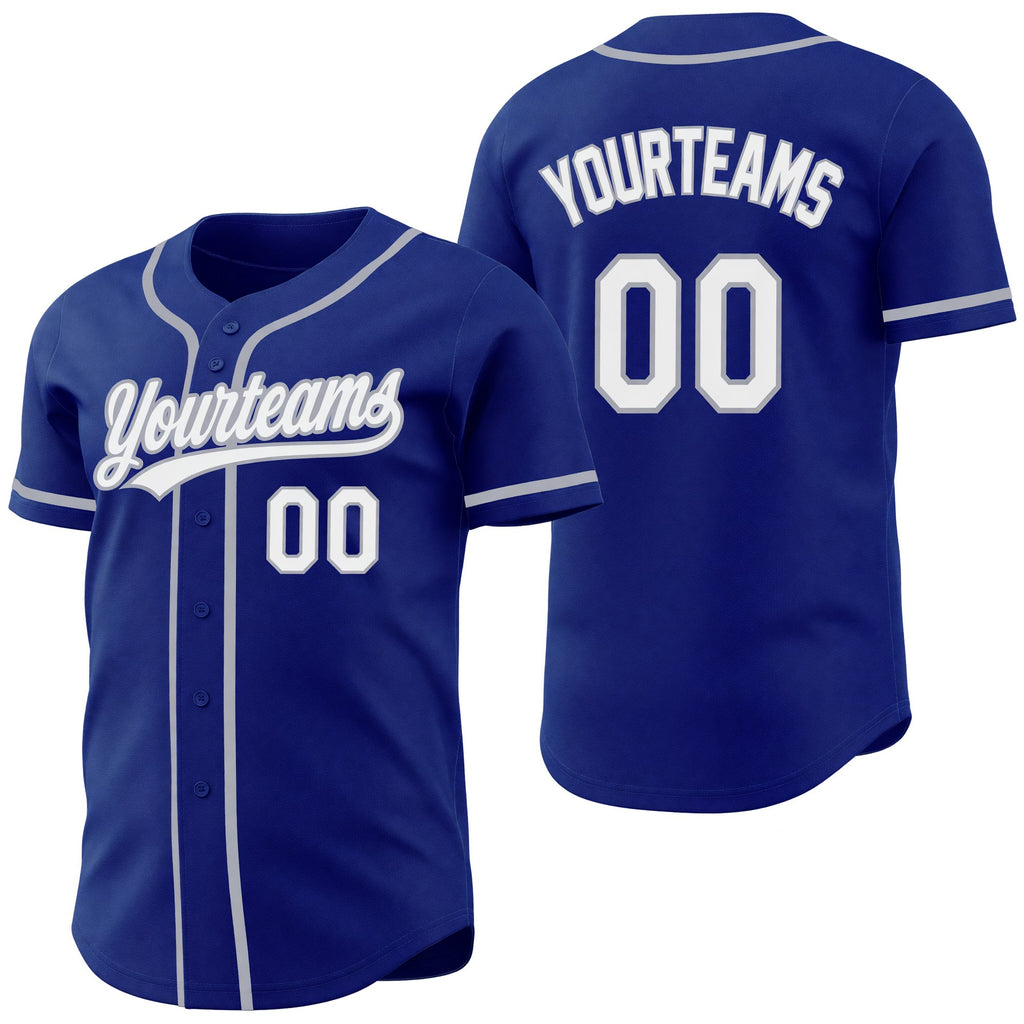 Custom Royal White-Gray Reversible Button-Down Baseball Jersey
