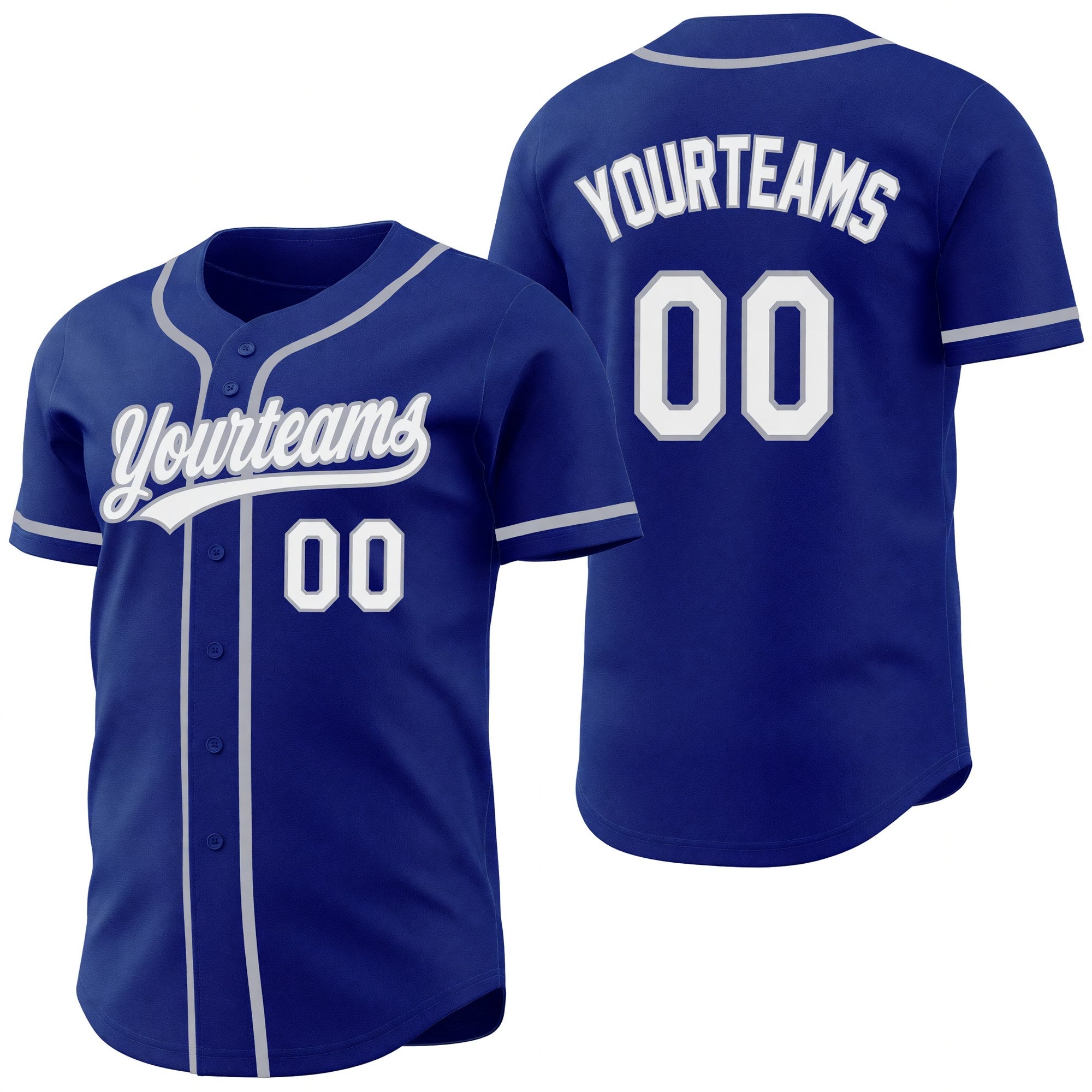 Custom Royal White-Gray Reversible Button-Down Baseball Jersey