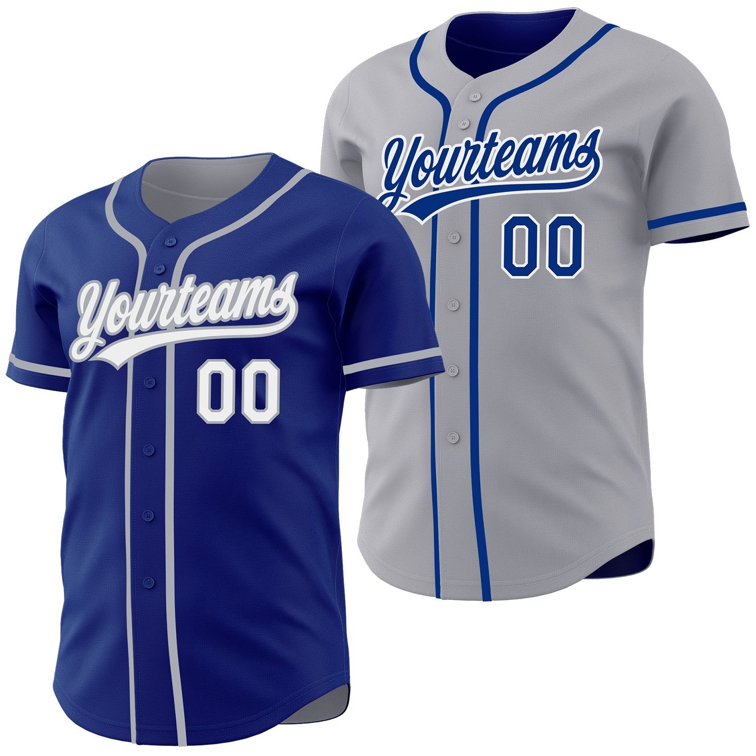 Custom Royal White-Gray Reversible Button-Down Baseball Jersey photo 1