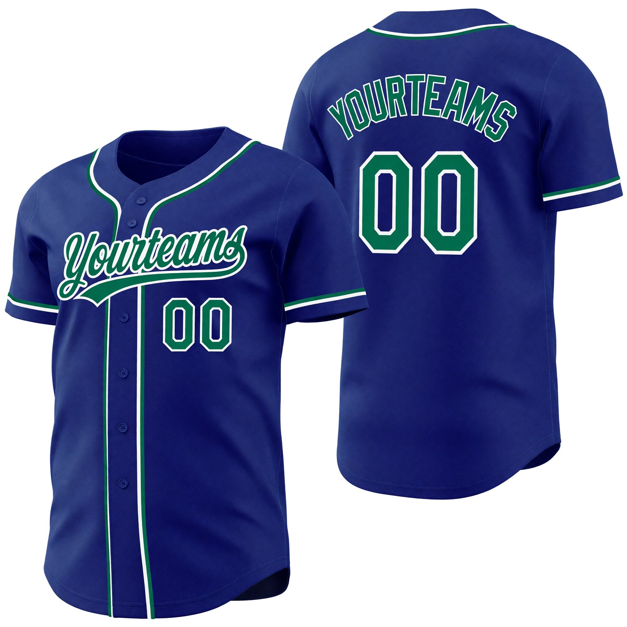 Custom Royal Kelly Green-White Reversible Button-Down Baseball Jersey