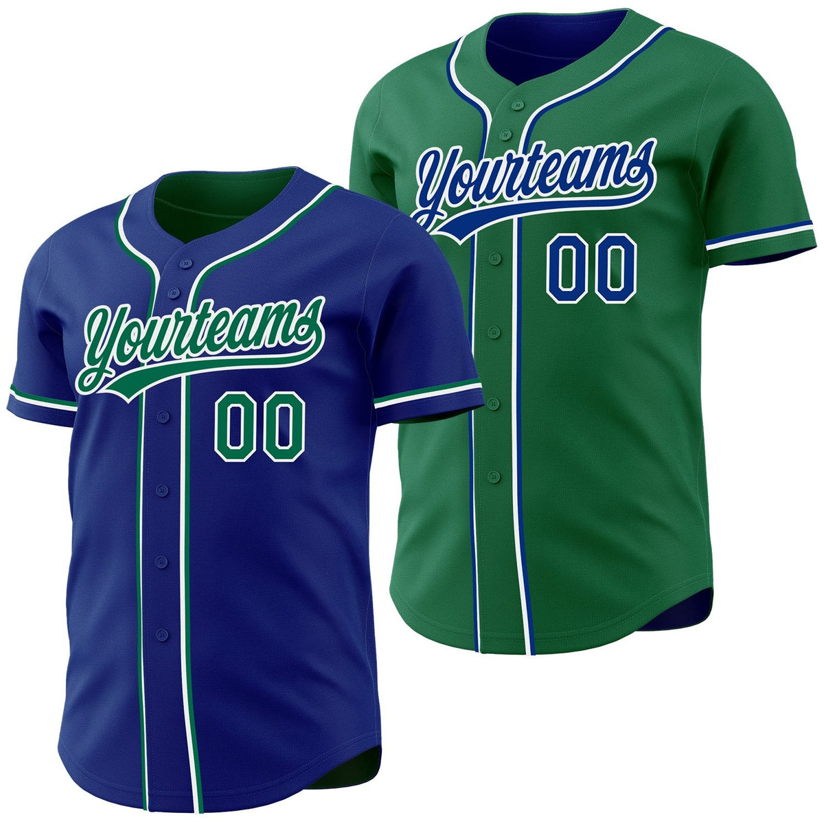 Custom Royal Kelly Green-White Reversible Button-Down Baseball Jersey photo 1