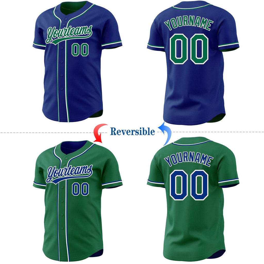 Custom Royal Kelly Green-White Reversible Button-Down Baseball Jersey photo 2