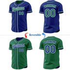 Custom Royal Kelly Green-White Reversible Button-Down Baseball Jersey photo 2