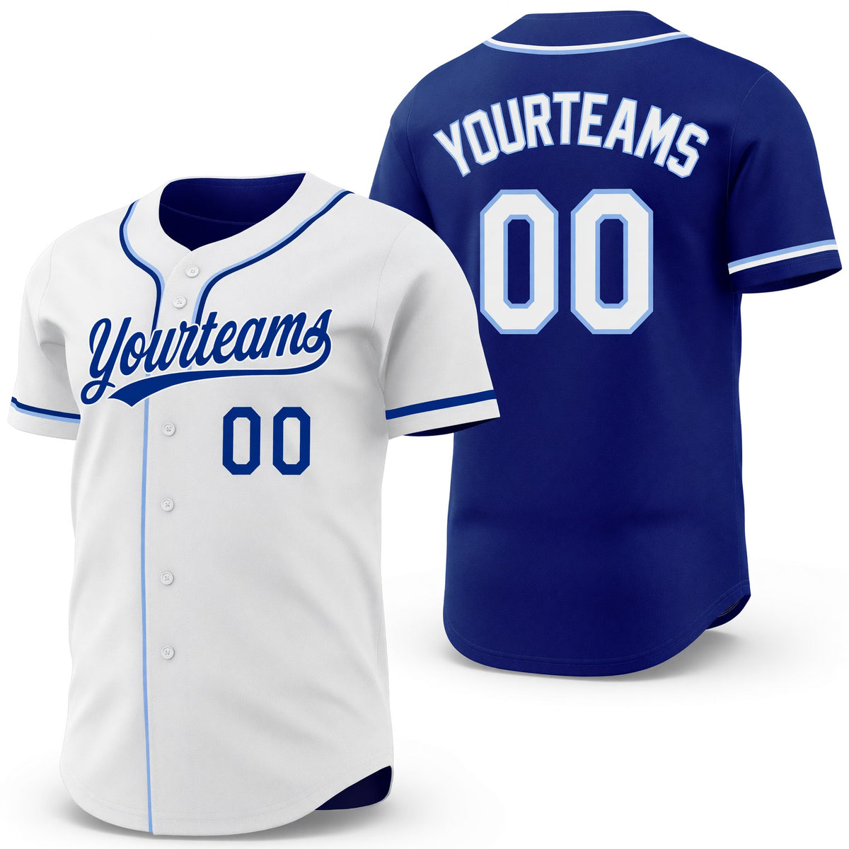 Custom Royal White-Light Blue Reversible Button-Down Baseball Jersey