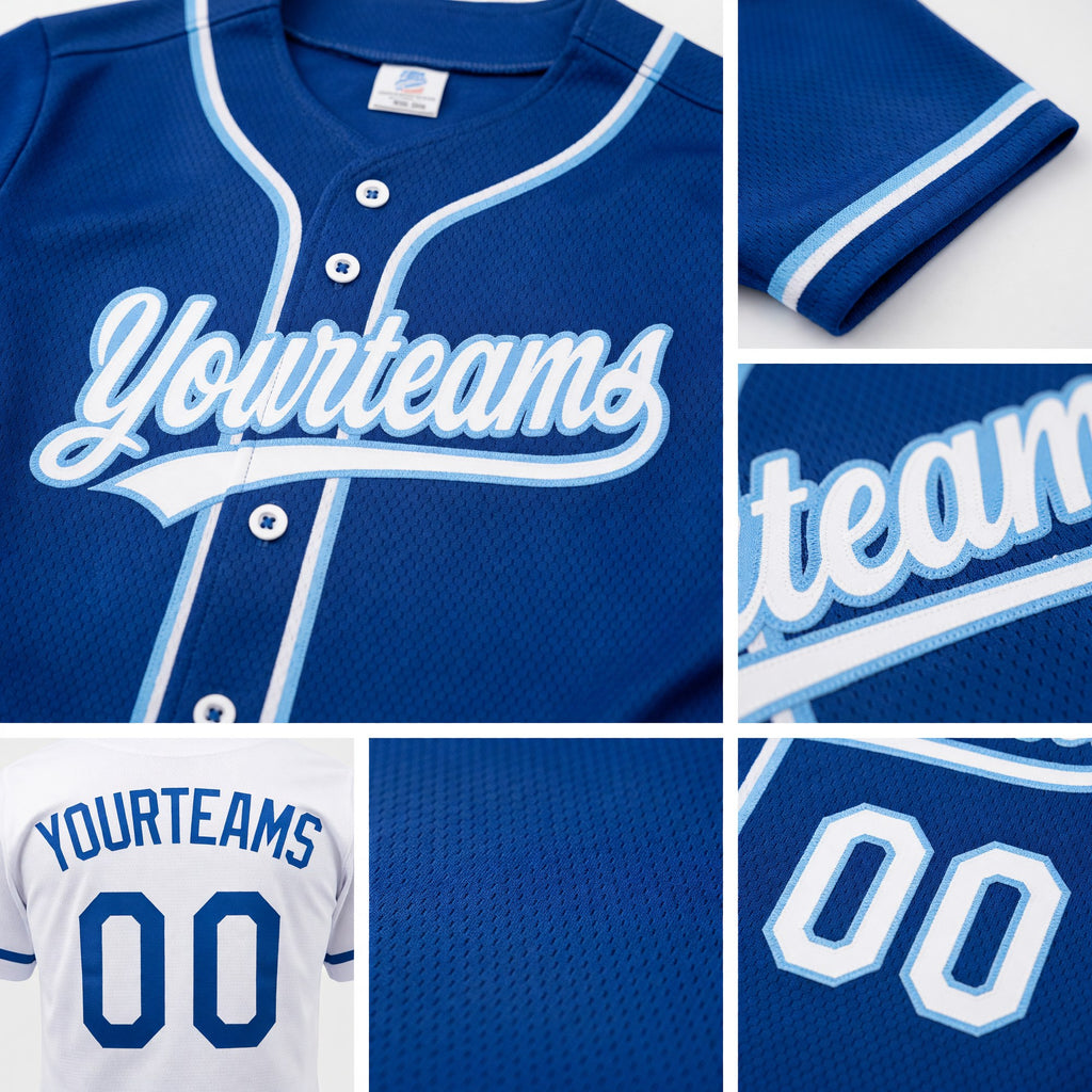 Custom Royal White-Light Blue Reversible Button-Down Baseball Jersey detail