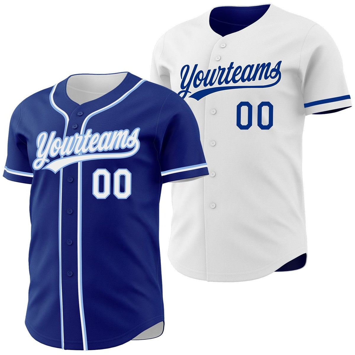 Custom Royal White-Light Blue Reversible Button-Down Baseball Jersey photo 1