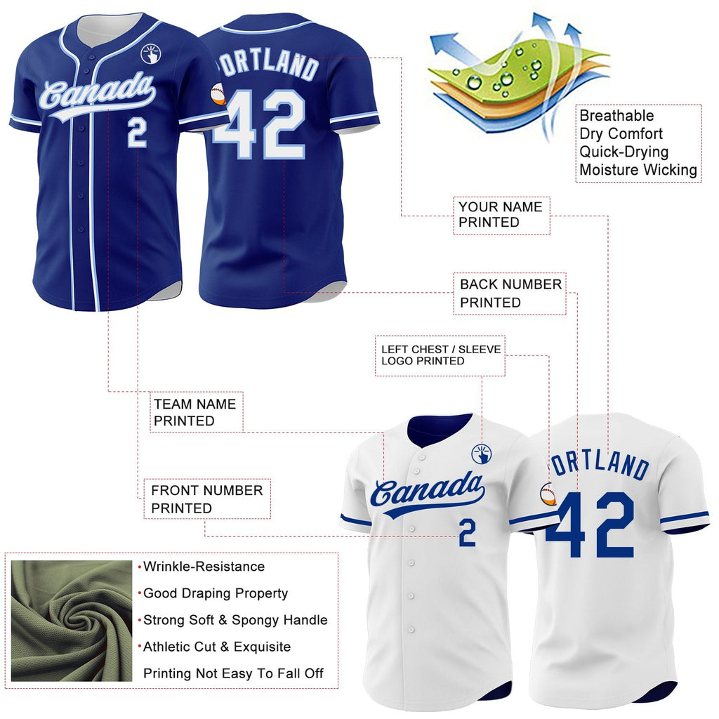 Custom Royal White-Light Blue Reversible Button-Down Baseball Jersey photo 3