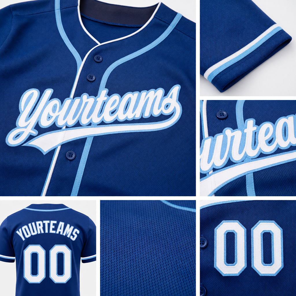 Custom Royal White-Light Blue Reversible Button-Down Baseball Jersey detail