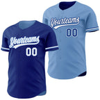 Custom Royal White-Light Blue Reversible Button-Down Baseball Jersey photo 1