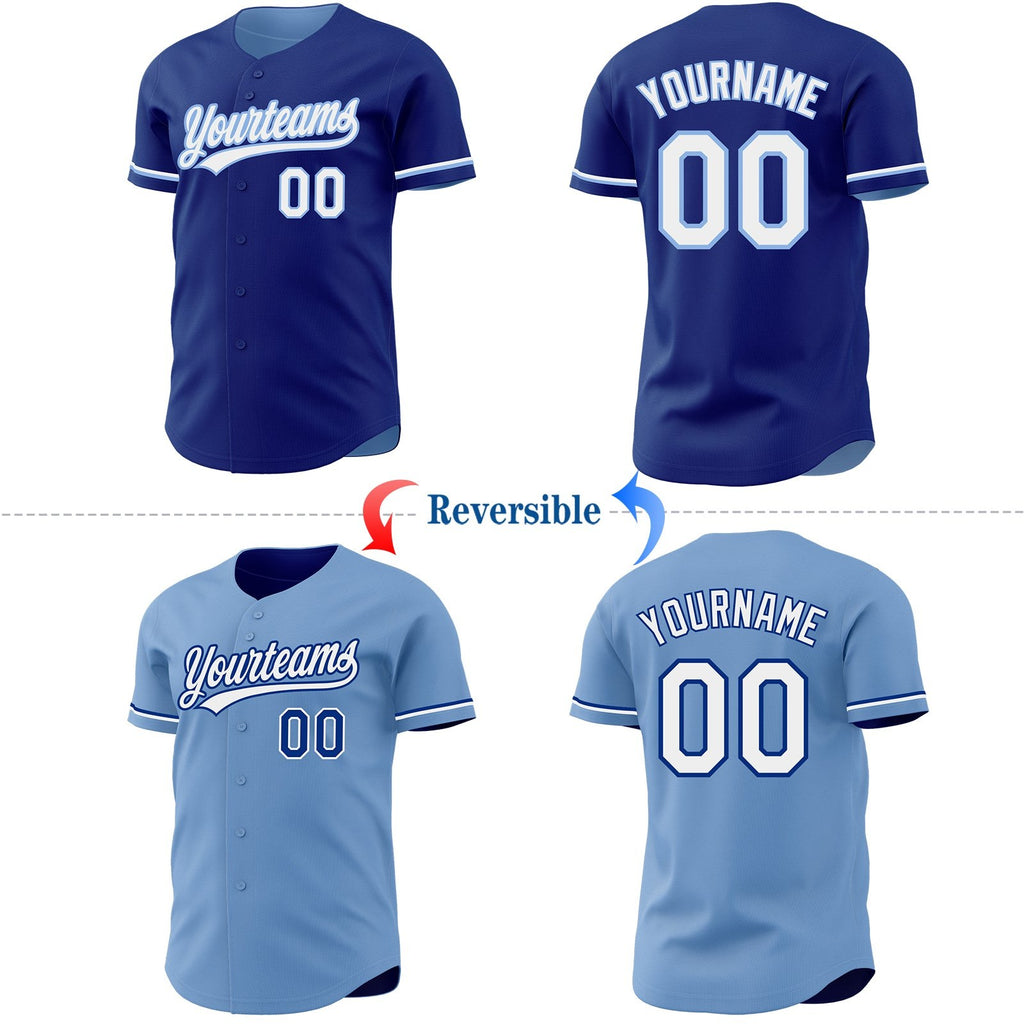 Custom Royal White-Light Blue Reversible Button-Down Baseball Jersey photo 2