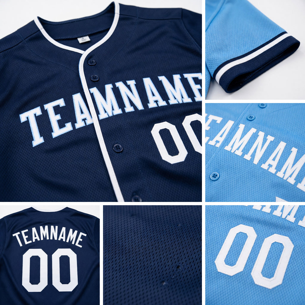 Custom Royal-White Reversible Button-Down Baseball Jersey detail