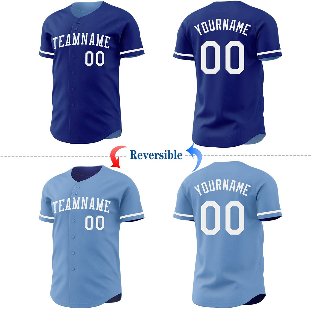 Custom Royal-White Reversible Button-Down Baseball Jersey photo 2