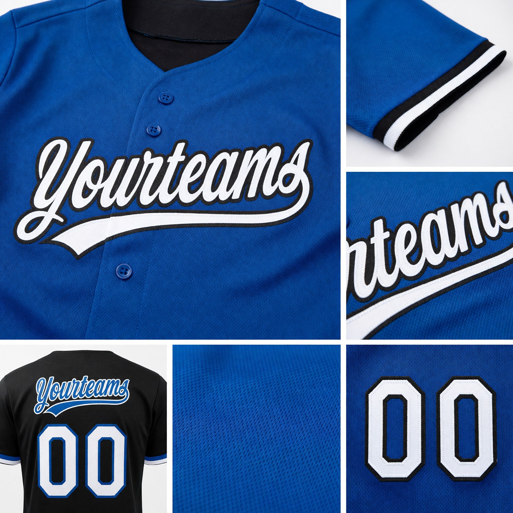 Custom Royal White-Black Reversible Button-Down Baseball Jersey detail