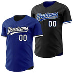 Custom Royal White-Black Reversible Button-Down Baseball Jersey photo 1