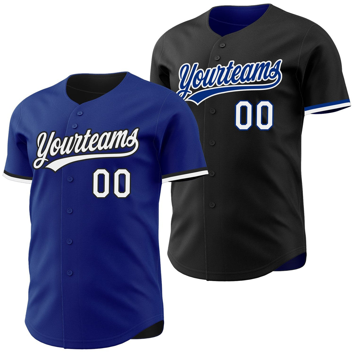 Custom Royal White-Black Reversible Button-Down Baseball Jersey photo 1