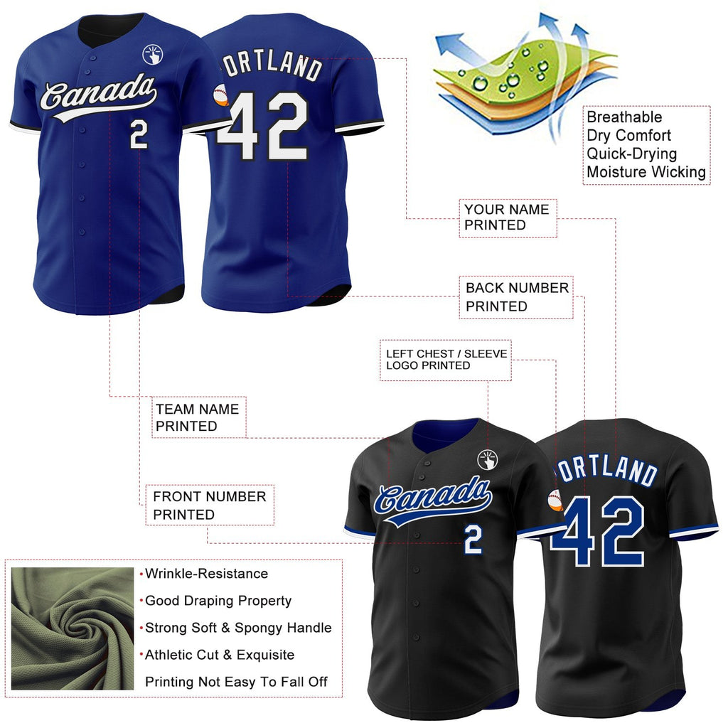Custom Royal White-Black Reversible Button-Down Baseball Jersey photo 3