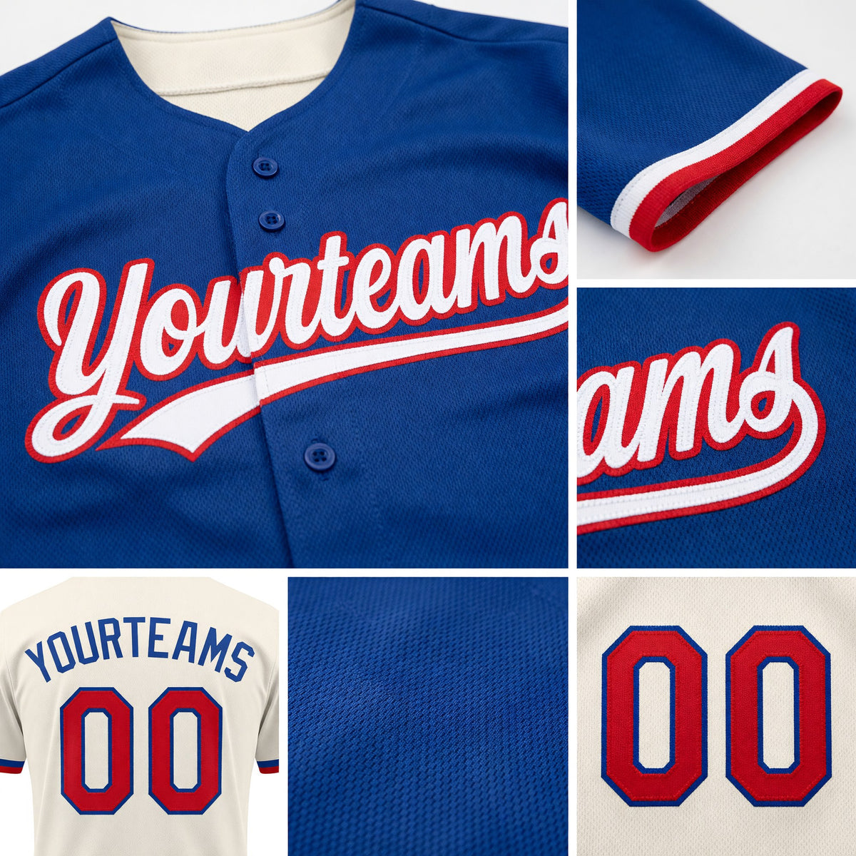 Custom Royal Cream Reversible Button-Down Baseball Jersey detail