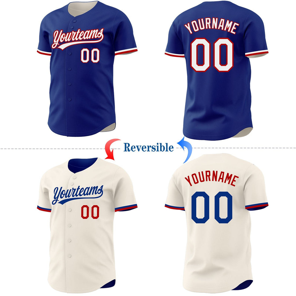 Custom Royal Cream Reversible Button-Down Baseball Jersey photo 2