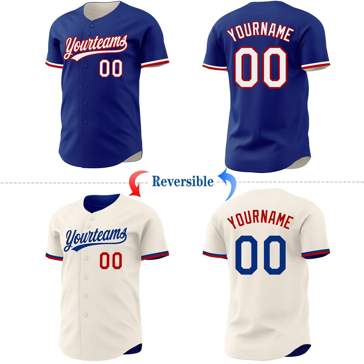 Custom Royal Cream Reversible Button-Down Baseball Jersey photo 2
