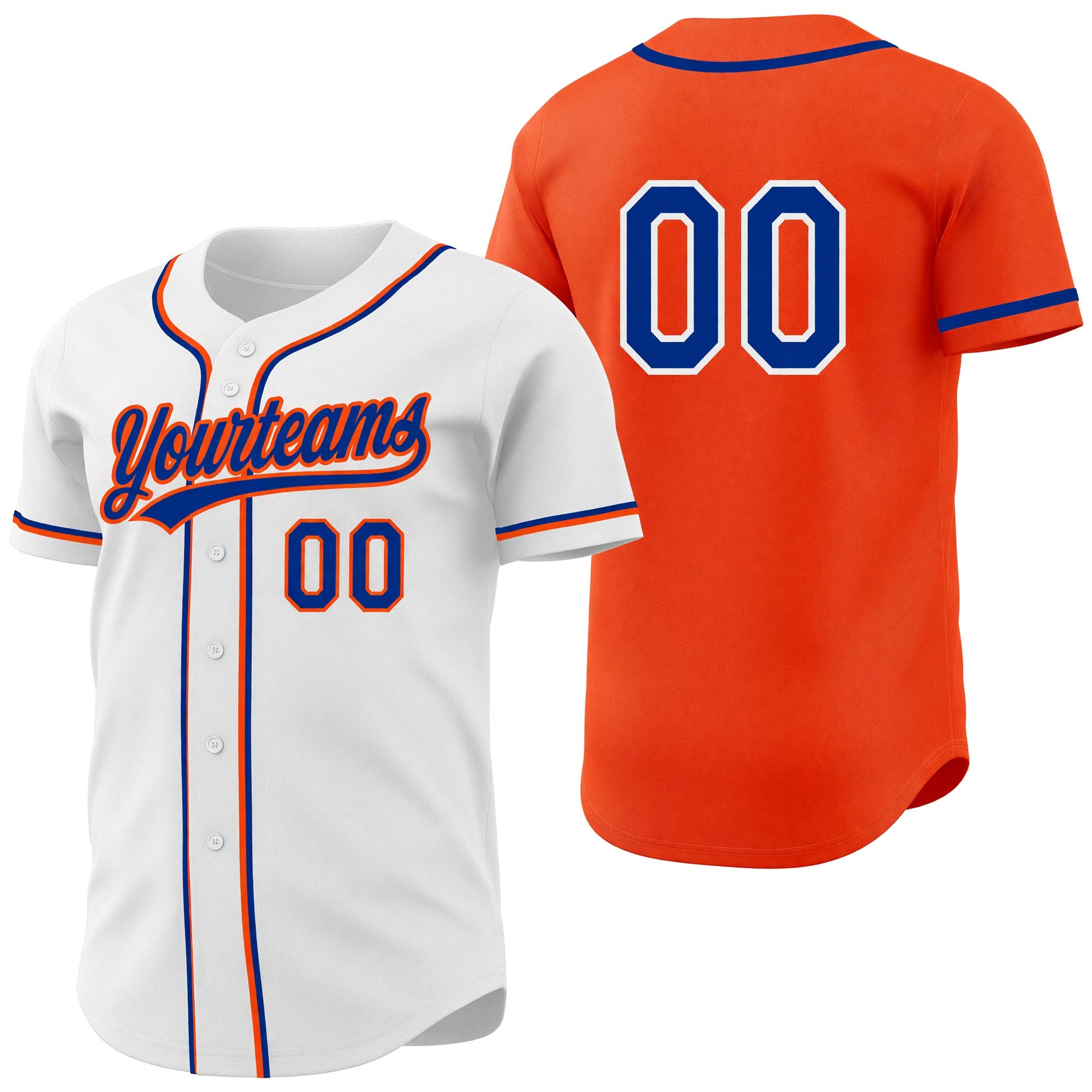 Custom Orange Royal-White Reversible Button-Down Baseball Jersey