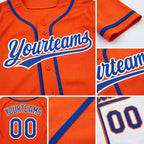 Custom Orange Royal-White Reversible Button-Down Baseball Jersey detail