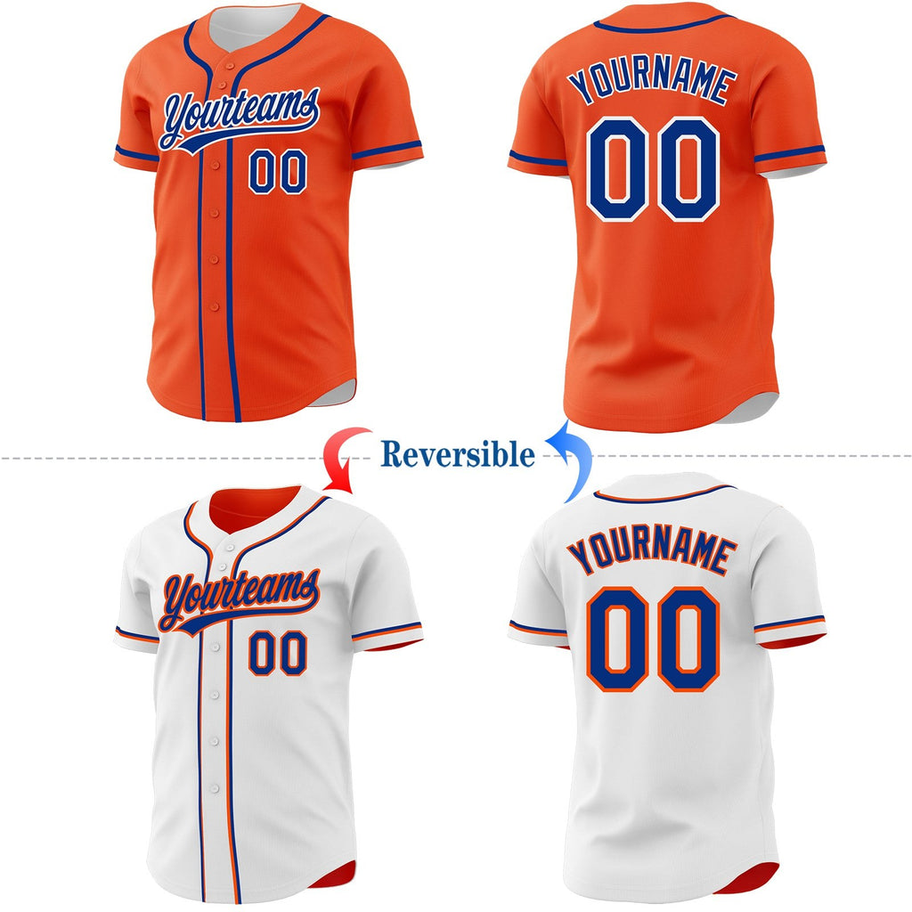 Custom Orange Royal-White Reversible Button-Down Baseball Jersey photo 2