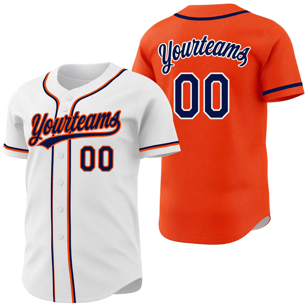 Custom Orange Navy-White Reversible Button-Down Baseball Jersey