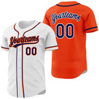 Custom Orange Navy-White Reversible Button-Down Baseball Jersey